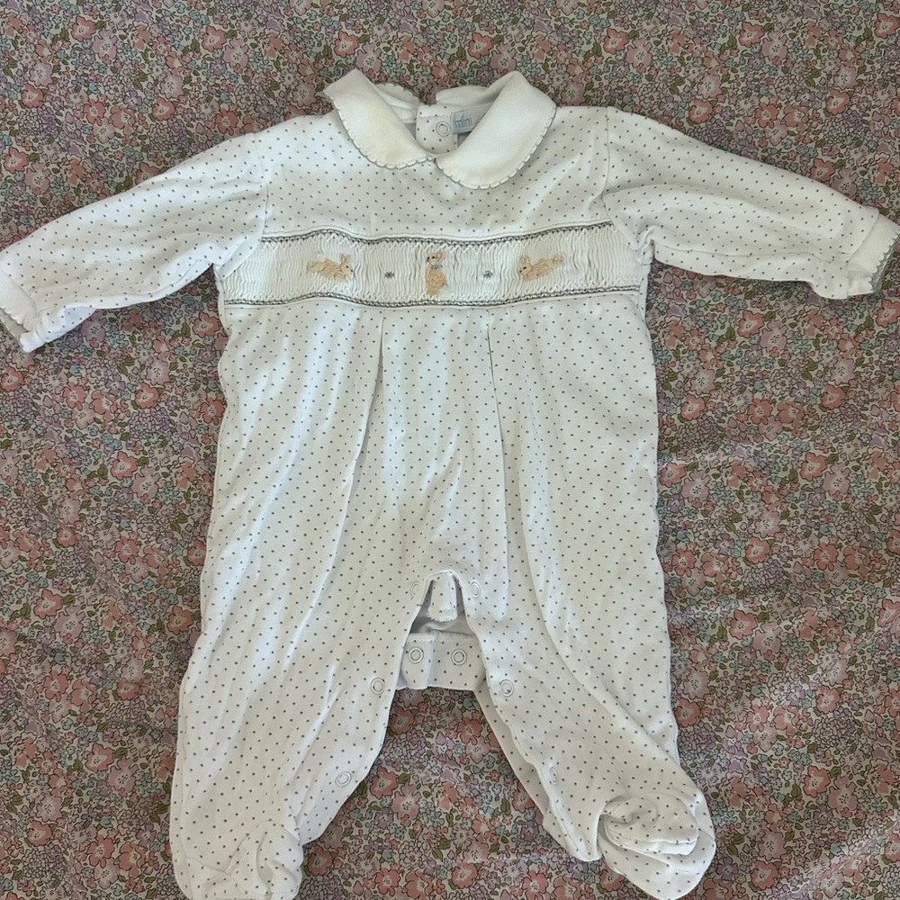 Charming White Polka Dot Baby Footie